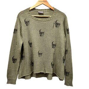 Wooden Ships Loose Fit Skull Crew Neck Sweater, Olive, S